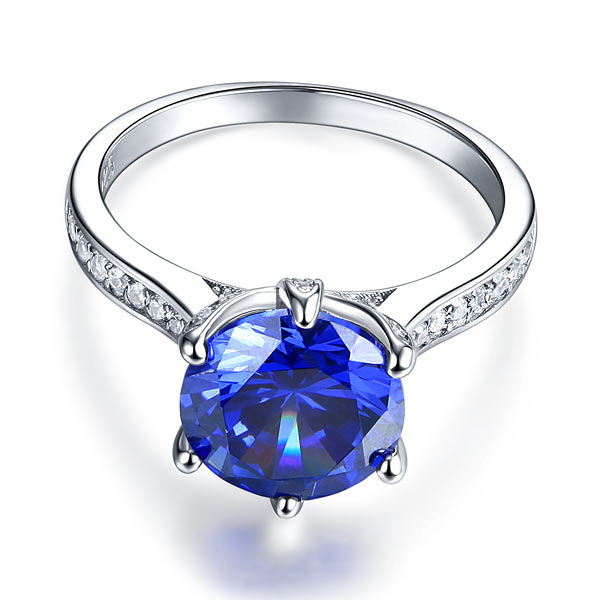 925 Sterling Silver Engagement Luxury Ring 3 Carat Blue Simulated Tanzanite Jewelry XFR8229