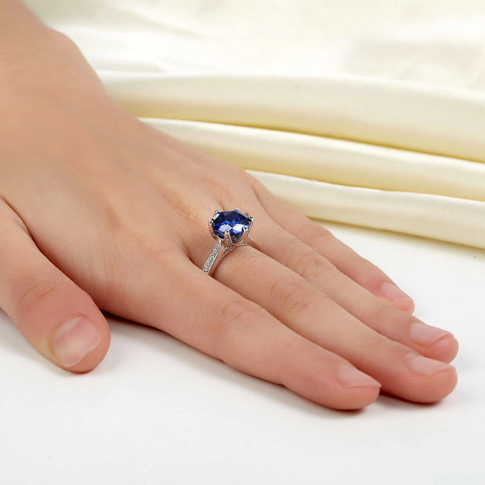 925 Sterling Silver Engagement Luxury Ring 3 Carat Blue Simulated Tanzanite Jewelry XFR8229