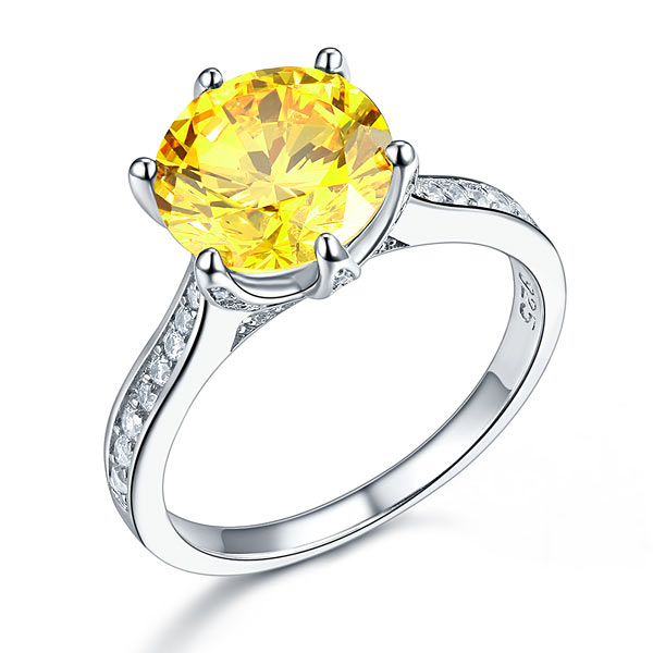 925 Sterling Silver Bridal Engagement Luxury Ring 3 Carat Yellow Canary Simulated Diamond Jewelry XFR8230