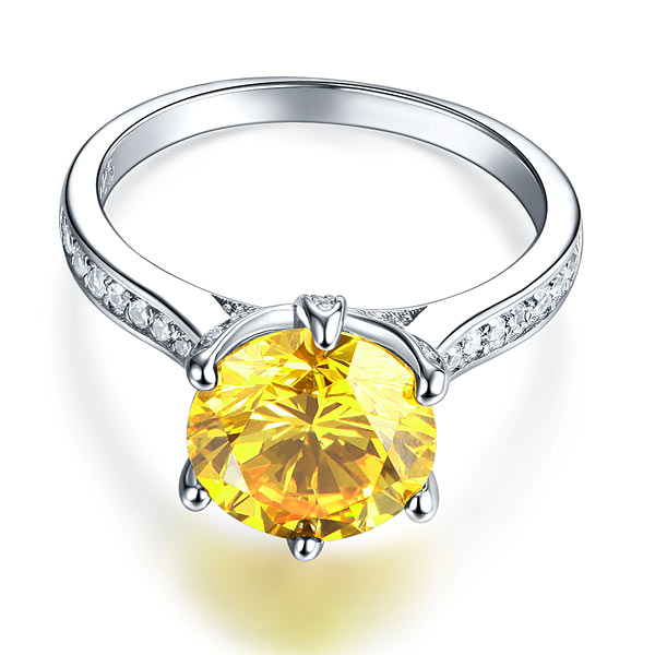 925 Sterling Silver Bridal Engagement Luxury Ring 3 Carat Yellow Canary Simulated Diamond Jewelry XFR8230