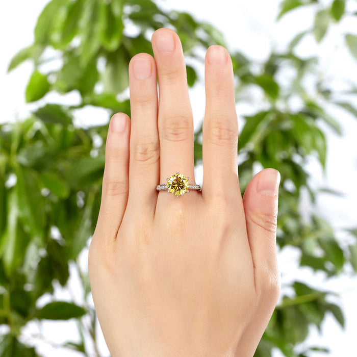 925 Sterling Silver Bridal Engagement Luxury Ring 3 Carat Yellow Canary Simulated Diamond Jewelry XFR8230