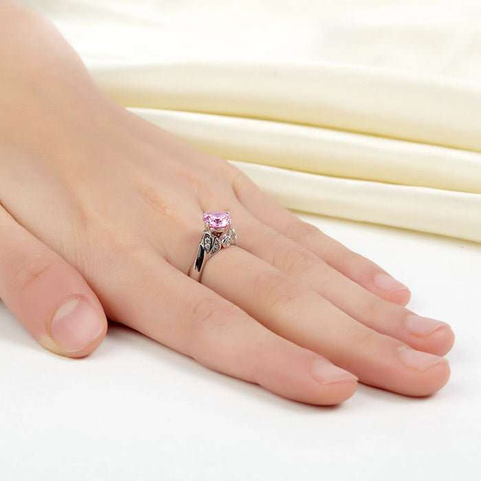 Flower 925 Sterling Silver Wedding Promise Anniversary Ring 1.25 Ct Fancy Pink Simulated Diamond Jewelry XFR8258