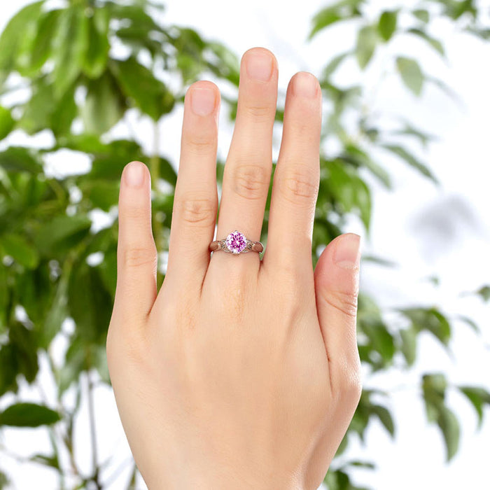 Flower 925 Sterling Silver Wedding Promise Anniversary Ring 1.25 Ct Fancy Pink Simulated Diamond Jewelry XFR8258