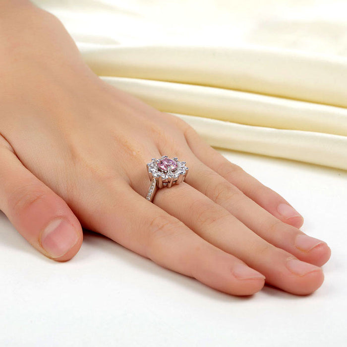 Snowflake 925 Sterling Silver Wedding Promise Anniversary Ring 1 Ct Fancy Pink Simulated Diamond XFR8264