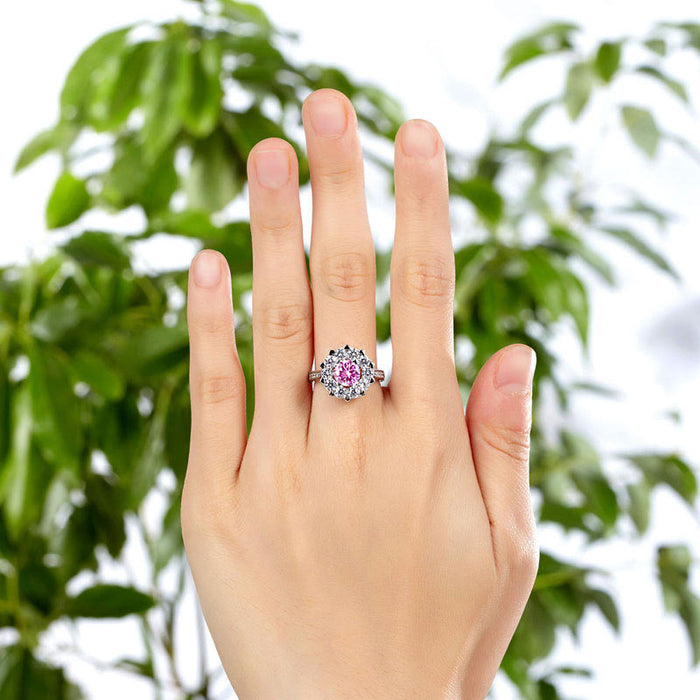 Snowflake 925 Sterling Silver Wedding Promise Anniversary Ring 1 Ct Fancy Pink Simulated Diamond XFR8264