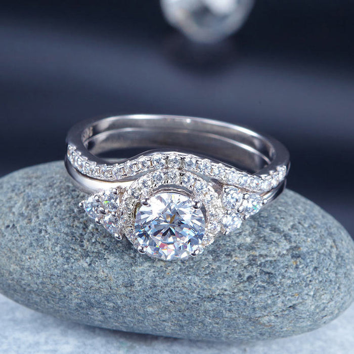Solid 925 Sterling Silver Wedding Engagement Ring Set Anniversary Art Deco 1 Ct XFR8269