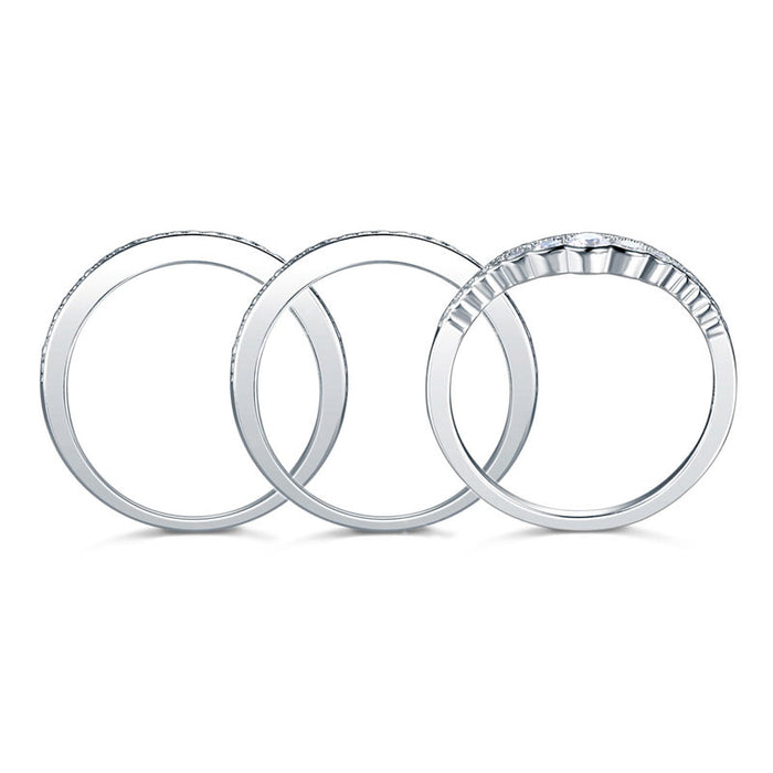Solid 925 Sterling Silver Wedding Band Ring Set 3-Pieces Anniversary XFR8270