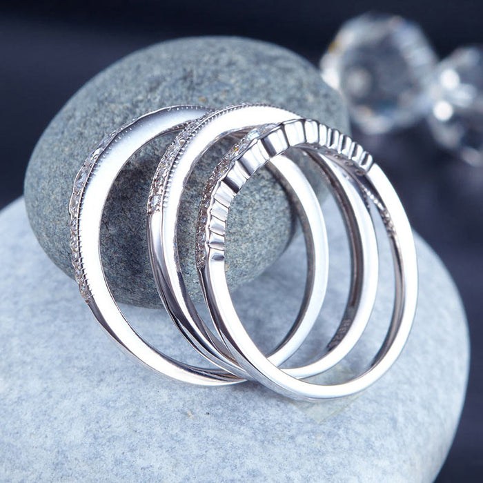 Solid 925 Sterling Silver Wedding Band Ring Set 3-Pieces Anniversary XFR8270