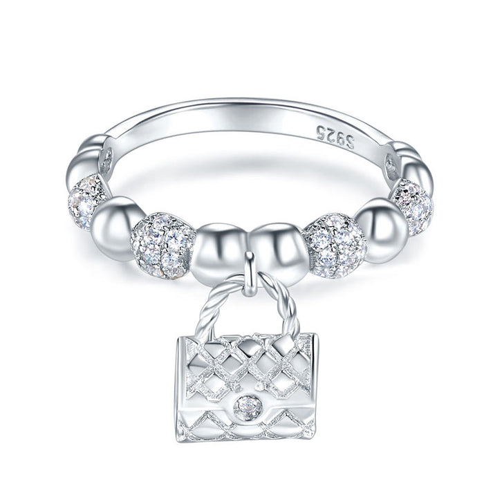 Solid 925 Sterling Silver Band Ring Dangle Purse New Style Design XFR8273