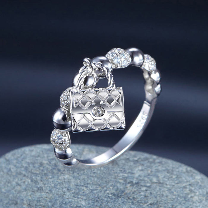 Solid 925 Sterling Silver Band Ring Dangle Purse New Style Design XFR8273