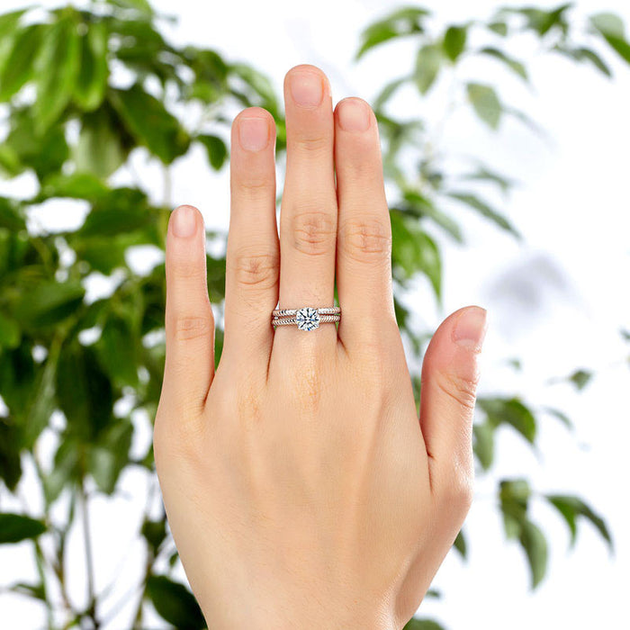 Promise Engagement 2-PC Solid Sterling 925 Silver Twist Solitaire Ring Set Bridal Jewelry XFR8291