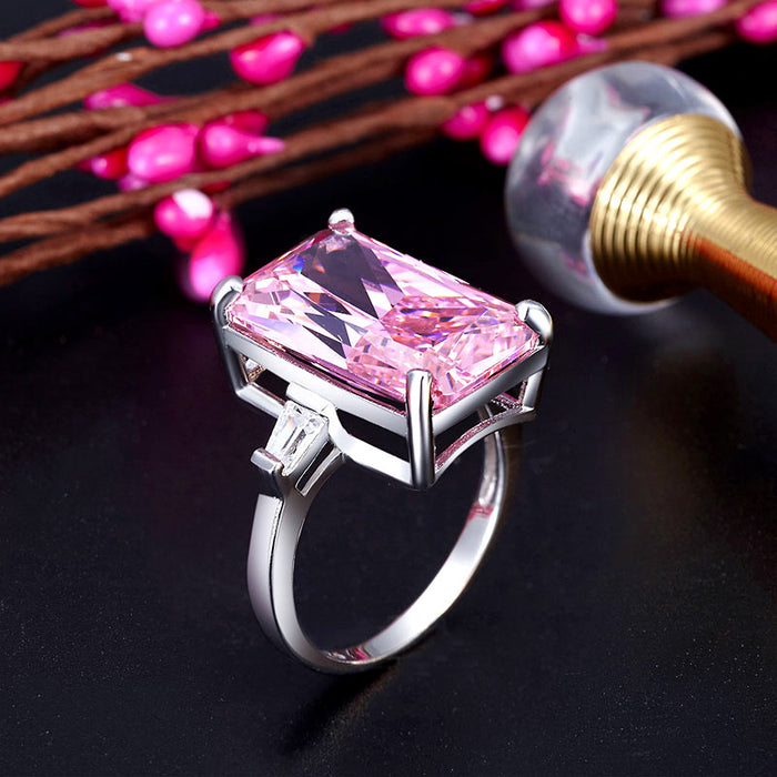 8.5 Carat Pink Simulated Diamante Stone Solid 925 Sterling Silver Ring Party Luxury Jewelry XFR8307