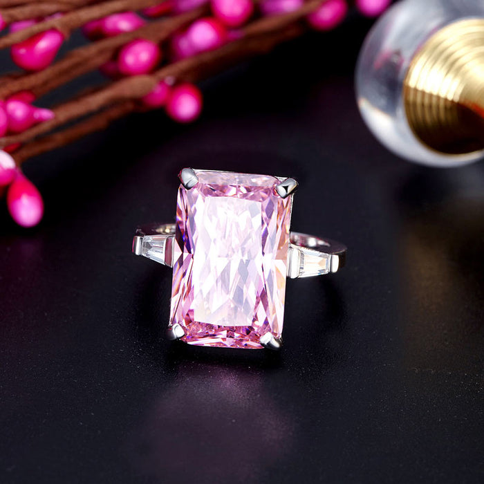8.5 Carat Pink Simulated Diamante Stone Solid 925 Sterling Silver Ring Party Luxury Jewelry XFR8307