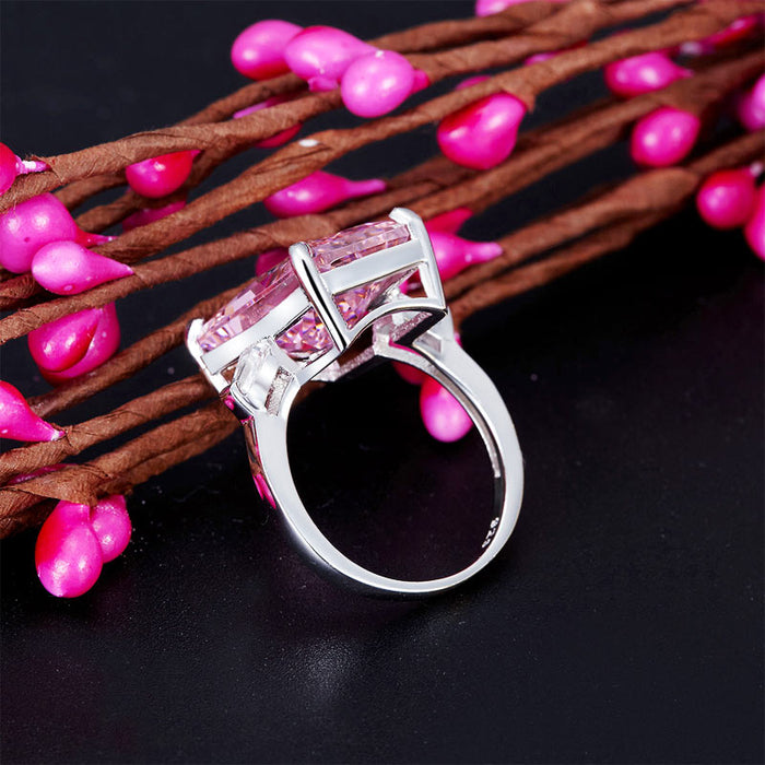 8.5 Carat Pink Simulated Diamante Stone Solid 925 Sterling Silver Ring Party Luxury Jewelry XFR8307