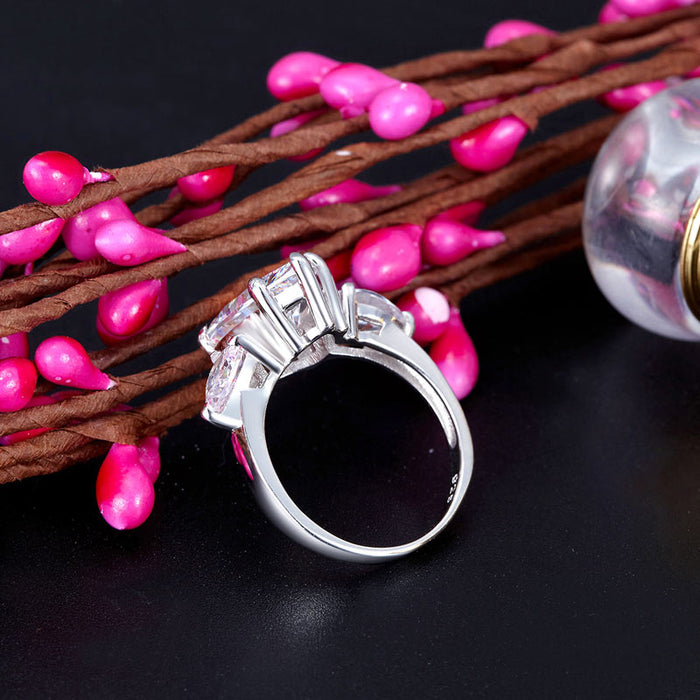 Pear Cut 4 Carat Solid 925 Sterling Silver Ring Three-Stone Pageant Luxury Jewelry XFR8308