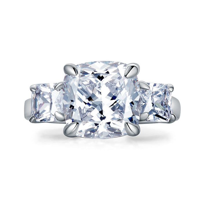 Cushion Cut 4 Carat Solid 925 Sterling Silver Ring Three-Stone Pageant Luxury Jewelry XFR8309