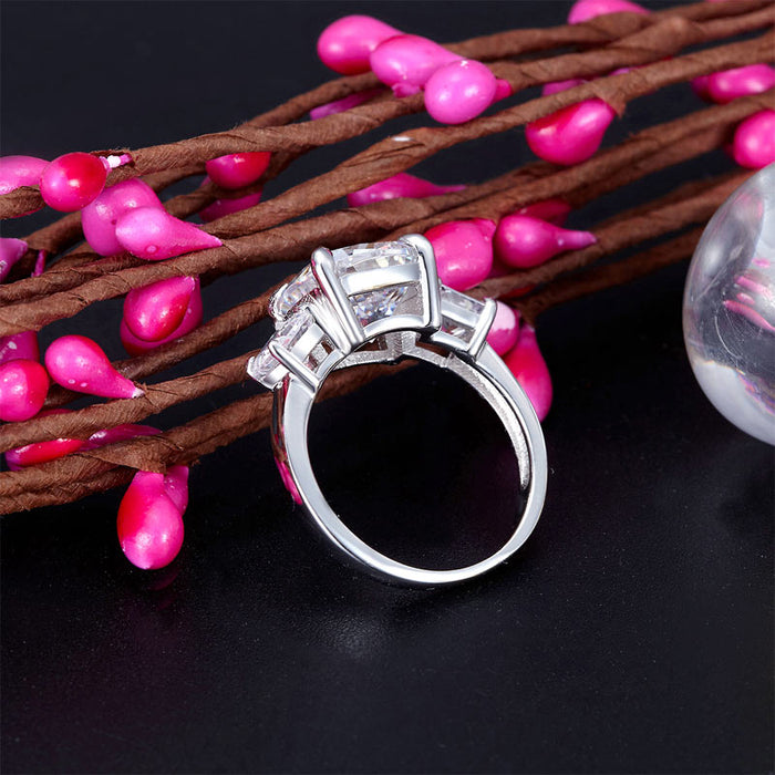 Cushion Cut 4 Carat Solid 925 Sterling Silver Ring Three-Stone Pageant Luxury Jewelry XFR8309