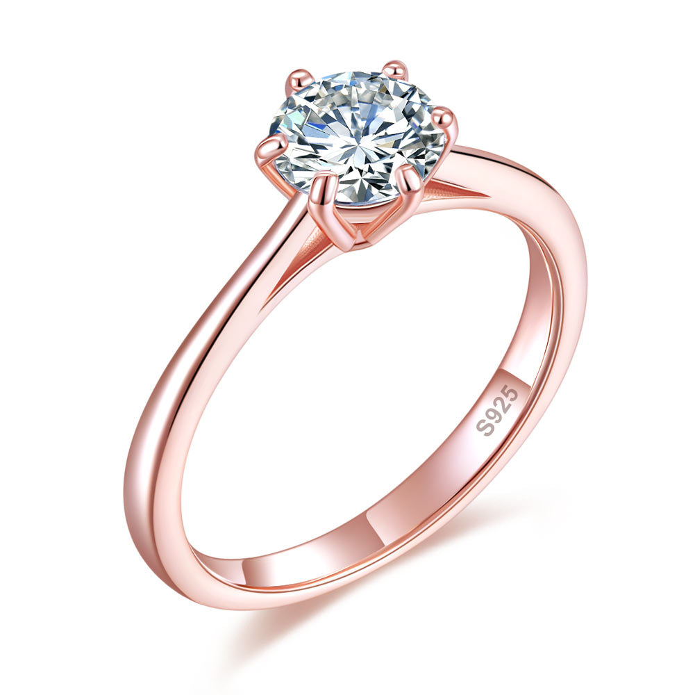 1 Carat 6 Claws Wedding Engagement Ring Solitaire Solid 925 Sterling Silver Rose Gold Plated XFR8315