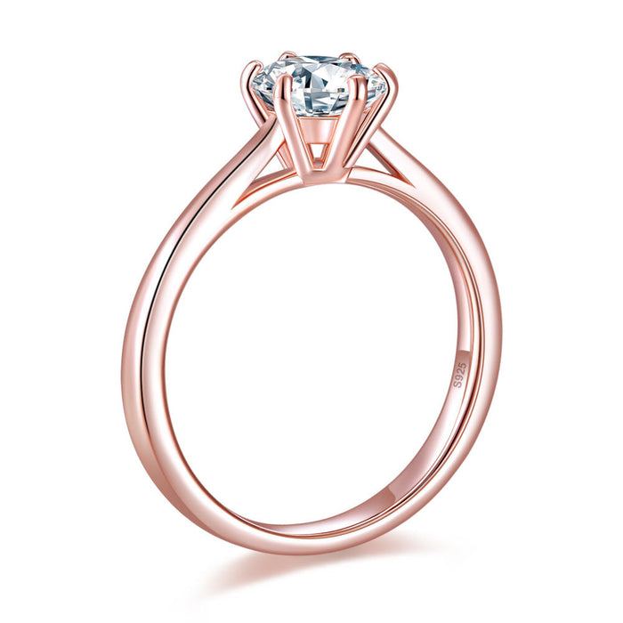 1 Carat 6 Claws Wedding Engagement Ring Solitaire Solid 925 Sterling Silver Rose Gold Plated XFR8315
