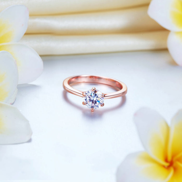 1 Carat 6 Claws Wedding Engagement Ring Solitaire Solid 925 Sterling Silver Rose Gold Plated XFR8315