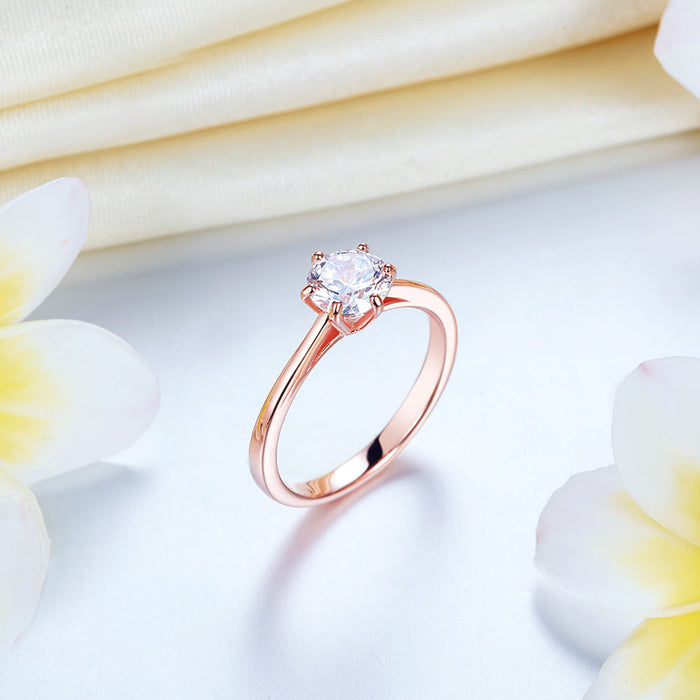 1 Carat 6 Claws Wedding Engagement Ring Solitaire Solid 925 Sterling Silver Rose Gold Plated XFR8315