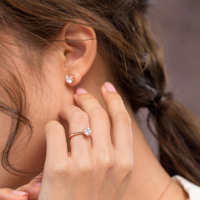 1 Carat 6 Claws Wedding Engagement Ring Solitaire Solid 925 Sterling Silver Rose Gold Plated XFR8315