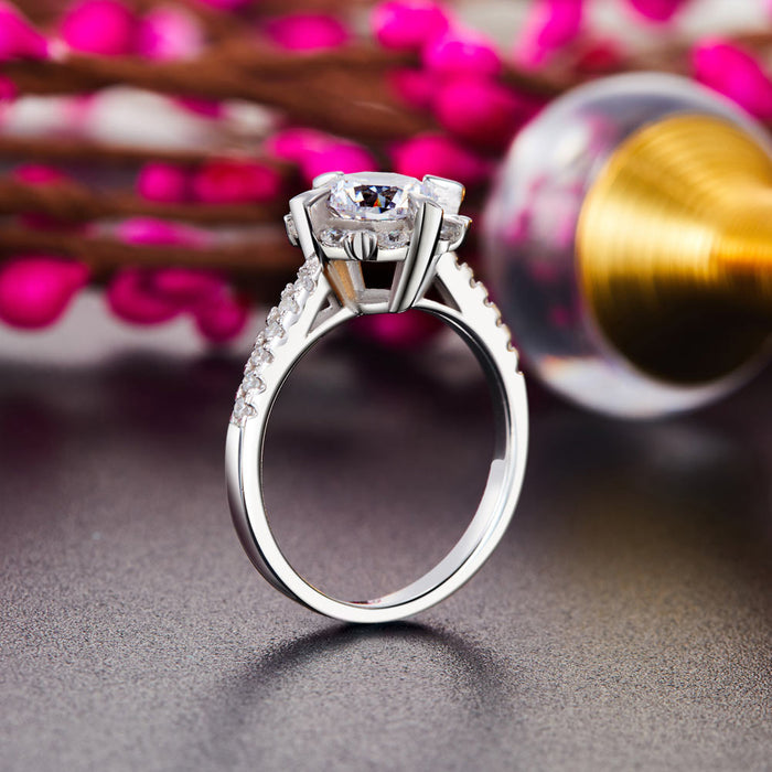 Flower Wedding Ring Solid 925 Sterling Silver Simulated Diamond XFR8319