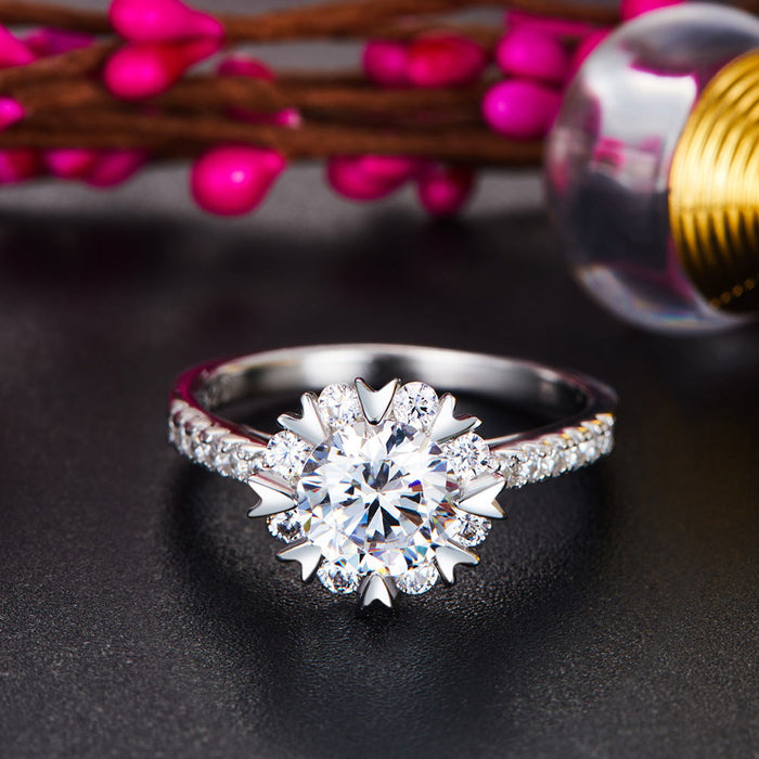 Flower Wedding Ring Solid 925 Sterling Silver Simulated Diamond XFR8319