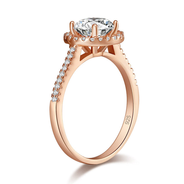 925 Sterling Silver Wedding Engagement Rose Gold Plated Ring Simulated Diamond XFR8326