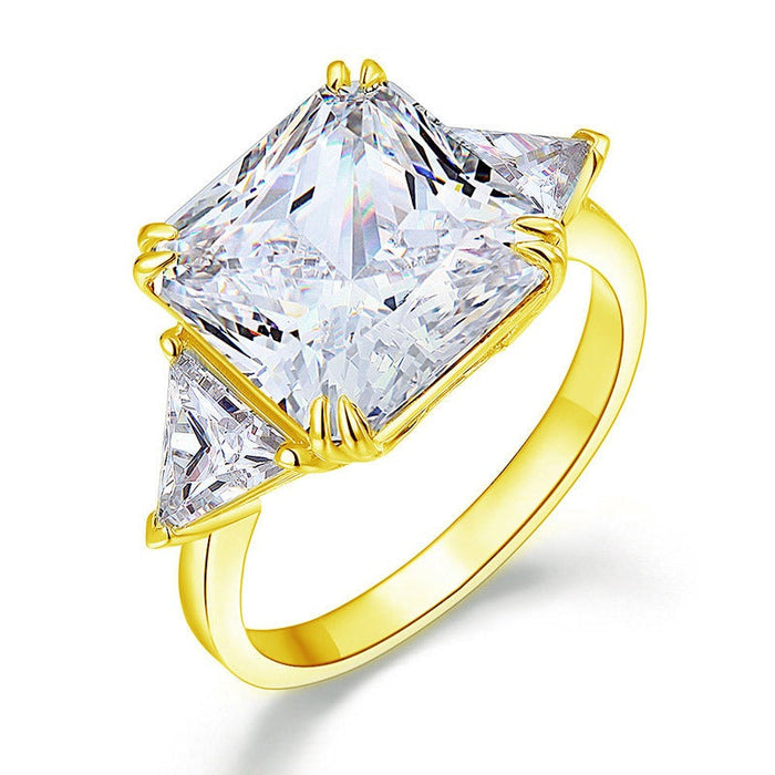Solid 925 Sterling Silver Three-Stone Luxury Ring Anniversary 8 Carat Simulated Diamond Yellow Gold Plated XFR8328