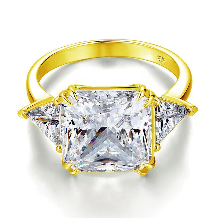 Solid 925 Sterling Silver Three-Stone Luxury Ring Anniversary 8 Carat Simulated Diamond Yellow Gold Plated XFR8328