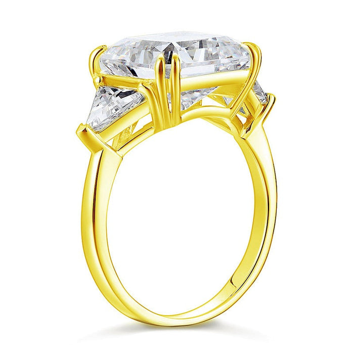 Solid 925 Sterling Silver Three-Stone Luxury Ring Anniversary 8 Carat Simulated Diamond Yellow Gold Plated XFR8328
