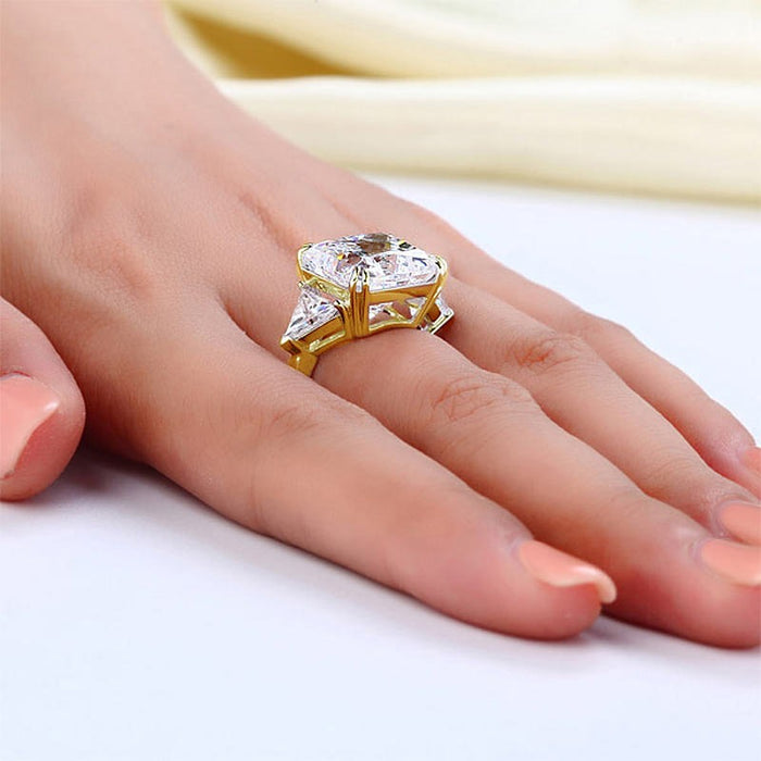 Solid 925 Sterling Silver Three-Stone Luxury Ring Anniversary 8 Carat Simulated Diamond Yellow Gold Plated XFR8328