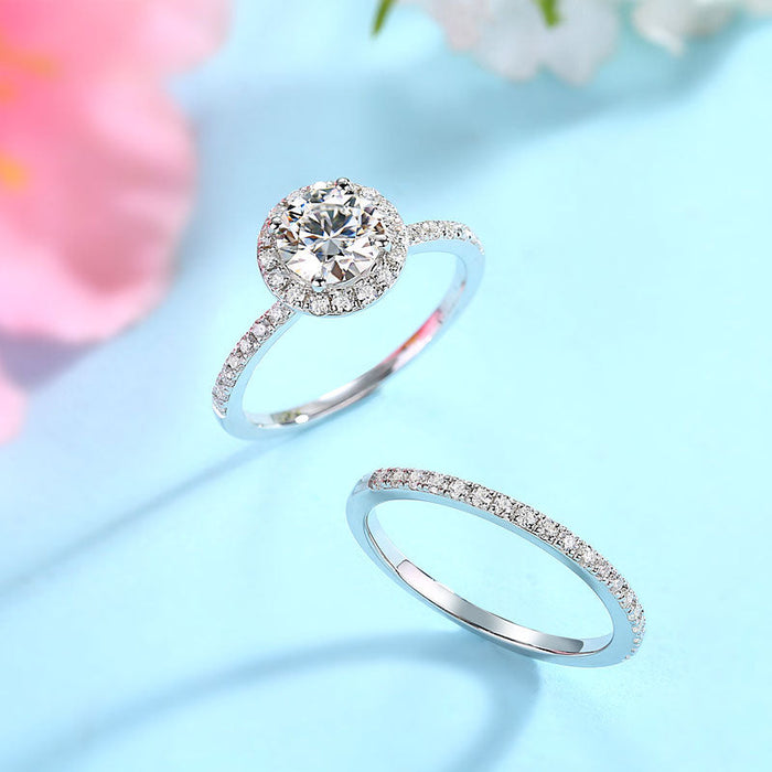 1 Carat Moissanite Diamond Halo Ring Set (1 pcs / 2 pcs) 925 Sterling Silver MFR8363