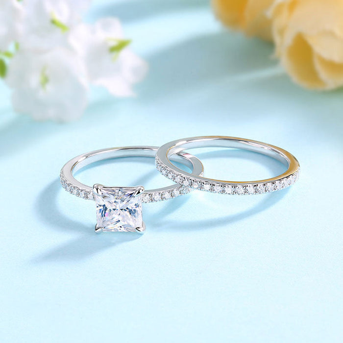 Princess Cut 1 Carat Moissanite Diamond  Ring Set (1 pcs / 2 pcs) 925 Sterling Silver MFR8365