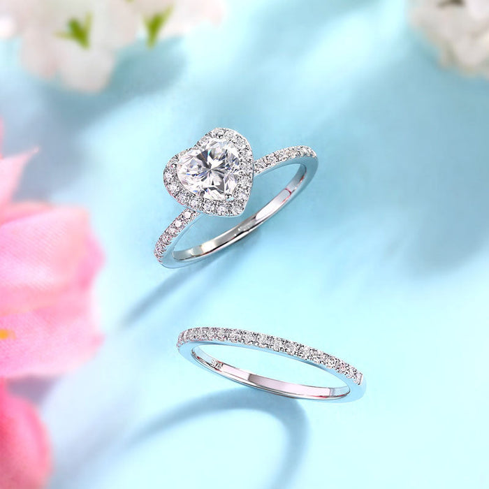 1 Carat Heart Moissanite Diamond  Ring Set (1 pcs / 2 pcs) 925 Sterling Silver MFR8366