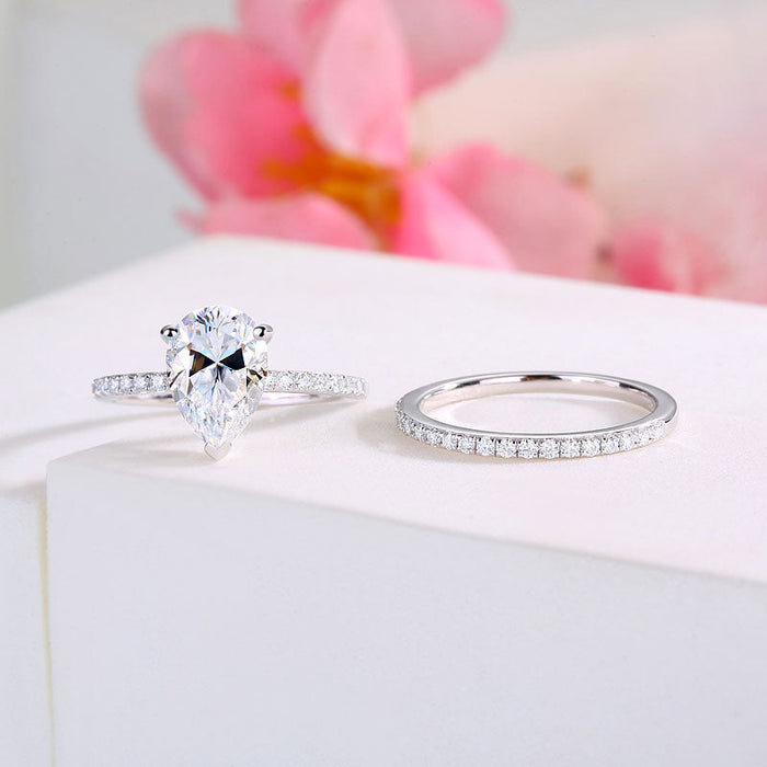2 Carat Pear Cut Moissanite Diamond  Ring Set (1 pcs / 2 pcs) 925 Sterling Silver MFR8367