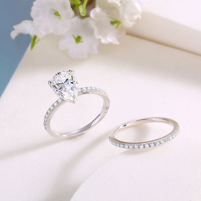 2 Carat Pear Cut Moissanite Diamond  Ring Set (1 pcs / 2 pcs) 925 Sterling Silver MFR8367
