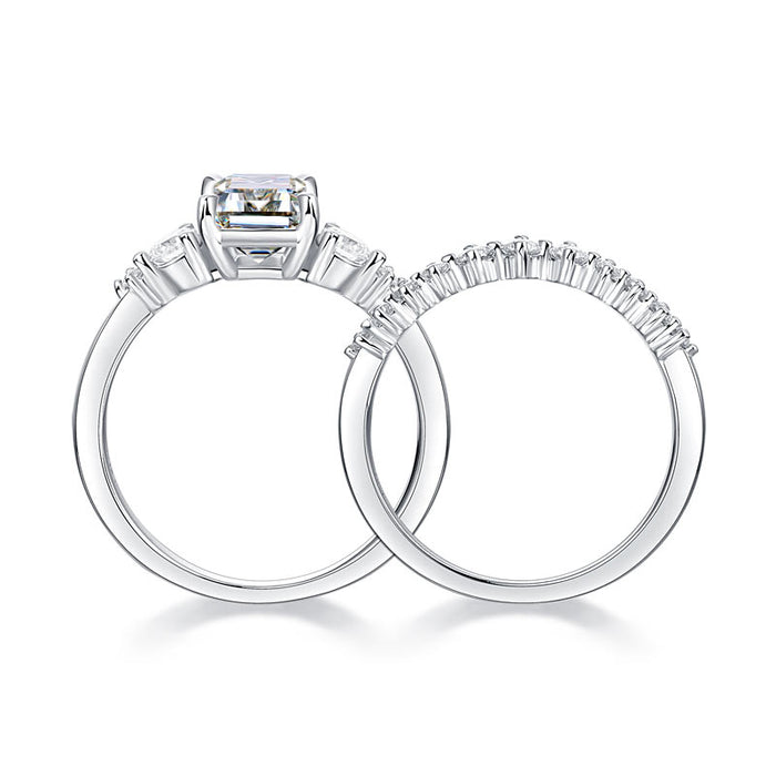 2 Carat Emerald Cut Moissanite Diamond  Ring Set ( 2 pcs) 925 Sterling Silver MFR8368