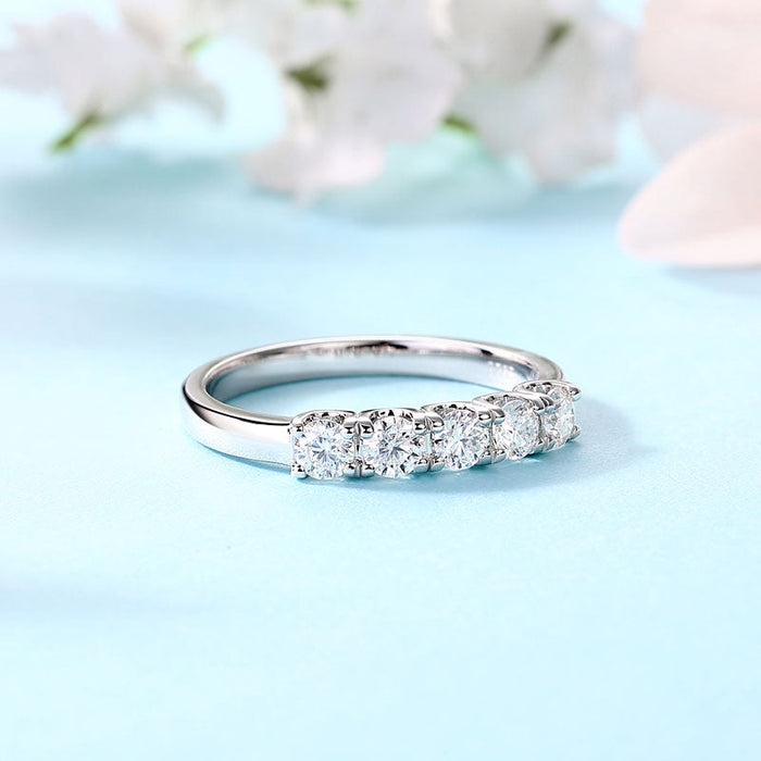 Five Stone Moissanite Diamond Wedding Band 925 Sterling Silver Ring MFR8372