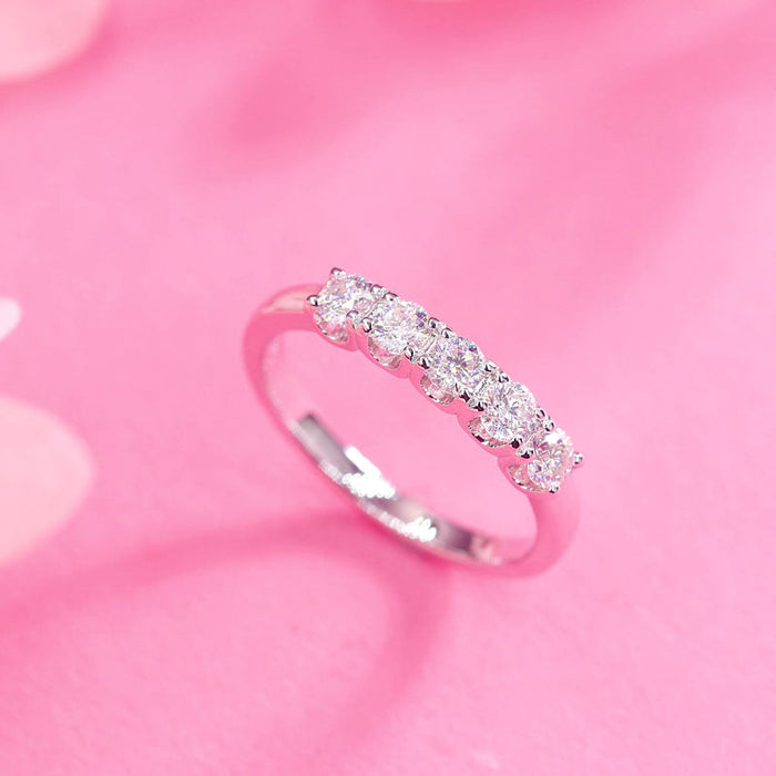 Five Stone Moissanite Diamond Wedding Band 925 Sterling Silver Ring MFR8372