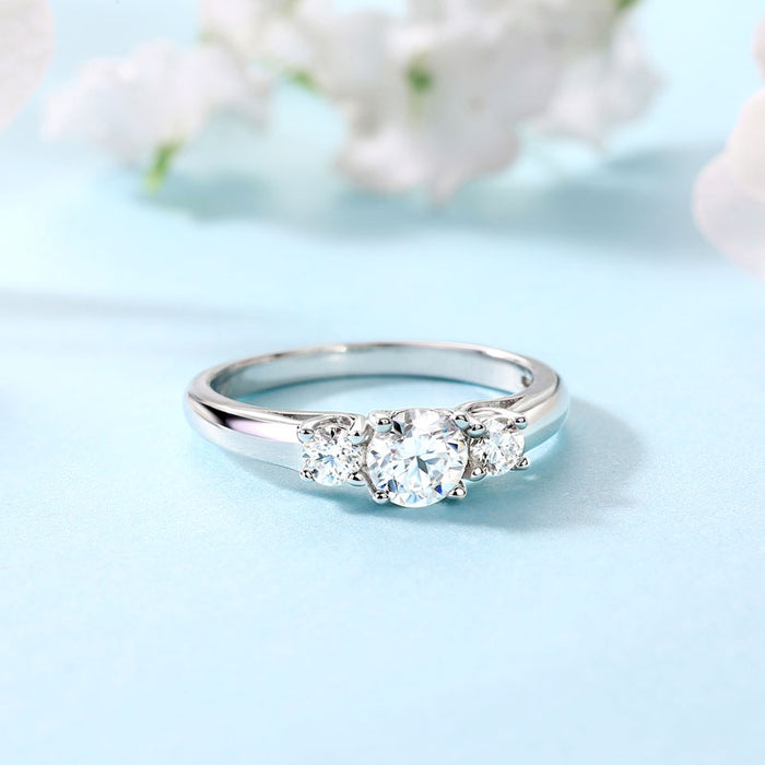 Three Stone Moissanite Diamond Wedding Band 925 Sterling Silver Ring MFR8373