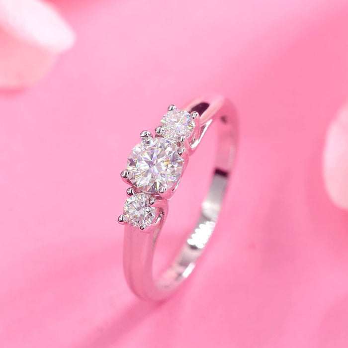 Three Stone Moissanite Diamond Wedding Band 925 Sterling Silver Ring MFR8373
